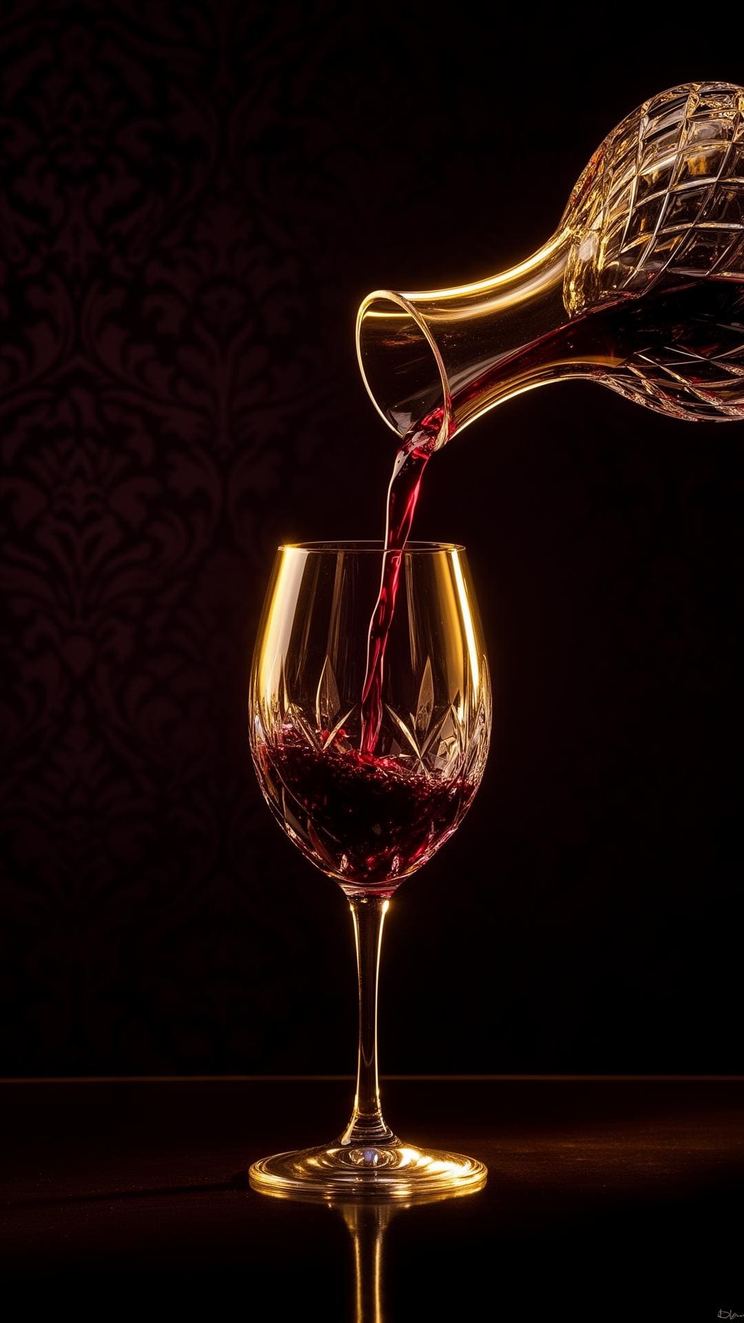 Decanter de cristal vertendo vinho em taça